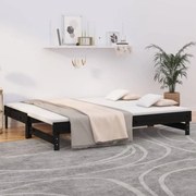 fekete tömör fenyőfa kihúzható kanapéágy 2x(100x200) cm