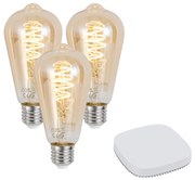 3 darabos intelligens E27-es dimmelhető LED izzókészlet ST64 4,9W 320 lm 2500K Zigbee Smart Hub-bal