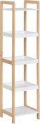 HOMCOM Bambusz Fürdőszobai Polc Állvány 3 Kosárral + 2 Polccal, mérete: 32L x 30W x 130H cm Bézs Fehér | Aosom