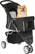 PawHut összecsukható kisállat babakocsi — összecsukható kutya- és macskakocsi akár 10 kg-ig, tárolókosárral, párnával, hálós ablakokkal, pohártartóval