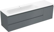 Mexen Rivel Vela 160 cm-es fürdőszobaszekrény bal oldali mosdókagylóval, 2 fiók, 1 ajtó, bordázott, grafit/fehér matt