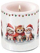 Karácsonyi átvilágítós viasz gyertya kicsi Három mikulássapkás cicával