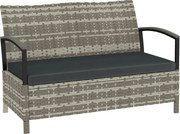 Outsunny 2 személyes kerti tárolós pad párnával és fogantyúkkal — 125 L kültéri tárolódoboz, polirattan, sötétszürke (123 x 70 x 82 cm) | Aosom