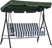 Outsunny 3 személyes kertihinta állítható árnyékolóval és acél kerettel erkélyhez, teraszhoz, 200 kg terhelhetőség, 172x110x153 cm Zöld | Aosom