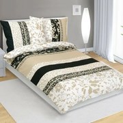 Bellatex Levelek pamut ágyneműhuzat bézs, fekete, 140 x 200 cm, 70 x 90 cm