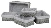 Szürke fonott kosárszett szövettel, 5 db, 5 méretben, 48 x 18 x 37 cm