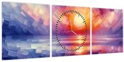 Kép - Színes művészi naplemente (órával) (90x30 cm)