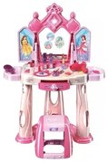 Sminkasztal lányoknak, szék és tükör, különböző kiegészítők, fények, zene, hercegnős matricák, fiók, rózsaszínű