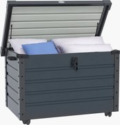 Outsunny 295L Zárható Kerti Tárolódoboz, 2 Fogantyúval és 4 Kerékkel, Horganyzott Acél Tárolóegység, 100x62x65 cm, Sötétszürke | Aosom