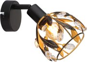 Globo 15759-1 Fali spotlámpa, fém fekete matt, fém arany színű, fekete patinázott, tiszta akril kristályok, SzxM: 120x160mm, Mélység: 210mm, 1x E14 25W 230V izzó nélkül