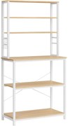 Konyhai állópolc 6 polcszinttel, 6 akasztóval, tölgy és fehér 80x40x167cm