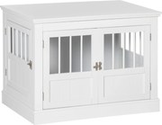 PawHut Kutya Ketrec, Bútor 3 Ajtós Kutya Ház Belső Használatra, 10 kg-ig Terjedő Kis Kutyák Számára, Kutya Ház 78 x 53 x 59,3 cm, Fehér | Aosom