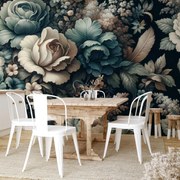 Fotótapéta - Virágos fal - kék (147x102 cm)