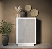 SKY 2.0 magas komód, 2 ajtóval, fehér matt lakkozott vázzal és betonhatású laminált előlapokkal