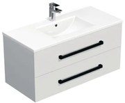 Fürdőszobaszekrény fekete fogantyúval és mosdókagylóval SAT Cube Way 100x53x46 cm fehér fényes CUBE46C1002BIMOD