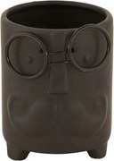 Kerámia kaspó, fekete, szemüveggel