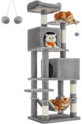 Feandrea macskakaparó torony, 155 cm magas játéktorony 5 kaparóoszloppal szürke színben