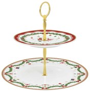 Karácsonyi porcelán két emeletes torta állvány díszdobozban Magie de Noel