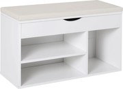 HOMCOM Cipőpad Fejjel, Modern Előtér Cipő Tároló Pad Fiókkal, Nyitott Polcokkal és 1 Párnázott Üléssel, 80x30x47cm | Aosom