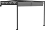 Outsunny Pergola Pavilon 3x4m Visszahúzható Tetővel és Folyóka Lyukakkal, Acél és Poliészter Kertipavilon Sárral és Csatlakozókkal, Sötétszürke | Aoso