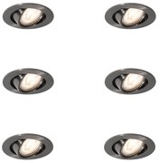 Modern fegyverszürke beépíthető spotlámpa szett, 6 db, GU10, 50mm, kerek, dönthető - Cisco