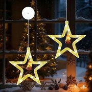 LED-es ablaklámpák karácsonyi lógó csillagok dekoráció szett 2 db-os