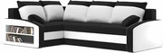 Grande sarokkanapé polcokkal , polc a bal karfaban, baloldali, szövet anyag, bonell töltet, fekete - fehér