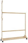 Ruhatartó állvány kampókkal kerekekkel 100x35x157 cm bambuszból