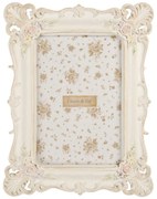 Antikolt fehér virágos képkeret 13x18 cm