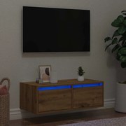 kézműves tölgy színű TV-szekrény LED-lámpákkal 75x35,5x25 cm
