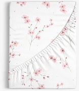 Goldea pamut körgumis lepedő - cseresznyevirágok 90 x 200 cm