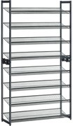 Cipőtartó polc 2x4 szintes fém háló polcokkal, szürke 92x30x163cm