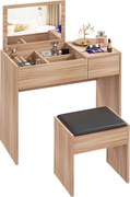 HOMCOM Sminkasztal Székkel – Sminkasztal Forgatható Tükörrel és Tárolódobozokkal 80x40x79 cm és 40x30x40 cm Természetes | Aosom