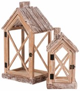 Két darab ház alakú fa lámpás szett