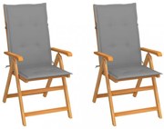 2 db tömör tíkfa kerti szék szürke párnákkal