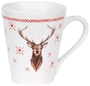 Karácsonyi rénszarvasos bögre piros szívekkel