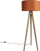 Fa állólámpa narancssárga búrával és arany belsővel 50cm - Tripod Classic