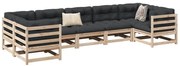 vidaXL 7 részes tömör fenyőfa kerti kanapé párnákkal