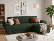 Ágyazható, kétoldalas ülőgarnitúra L alakú TAVERO 251x140 cm, sötétzöld