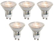 5 darabos GU10 50 mm-es LED izzókészlet, átlátszó, 3W, 250 lm, 2200K
