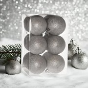 Ezüst glitteres műanyag karácsonyi gömb szett 12x6cm