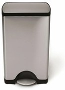 Négyszögletű pedálkosár 38 l, matt acél, rozsdamentes acél