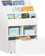HOMCOM Gyermek Könyvespolc Fiókkal, 3 Polccal és 2 Nyitott Polccal, Tárolópolc Gyermek Szobákba, Játszószobákba, Fehér, 60 x 29,9 x 90 cm | Aosom