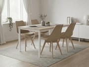 Étkező szett 1 + 4, fehér TESSA asztal 120x60 cm tölgy dekor + bézs BALI MARK szék bükkfa lábakkal