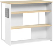 HOMCOM Konyhai Bárasztal 3 Polccal és Rozsdamentes Acél Kés Tartóval, 105 x 65 x 90 cm, Fehér és Natur | Aosom