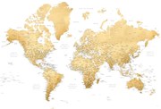 Térkép Gold world map with cities, Rossie, Blursbyai