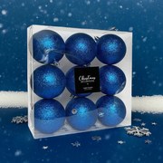 Kék glitteres műanyag karácsonyi gömb szett 9x8cm