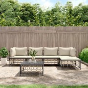 6 részes antracitszürke polyrattan kerti ülőgarnitúra párnákkal