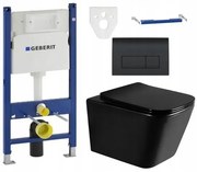 Akasztókészlet GEBERIT Duofix Basic + WC TEO Peremless 51 x 35 cm + lassan eső deszka Slim, fekete, 3385XX85 + 39060185