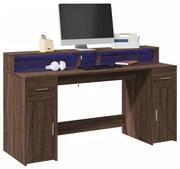 barna tölgy színű szerelt fa íróasztal LED-ekkel 160x55x91 cm